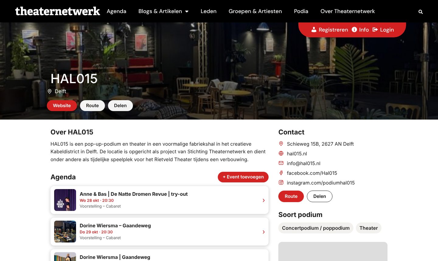 Een podiumpagina op Theaternetwerk